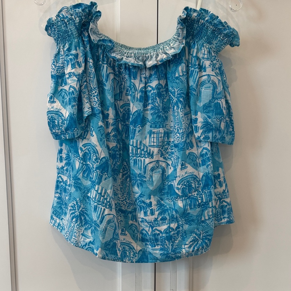 Lilly Pulitzer Blue Patterned Off-Shoulder Blouse